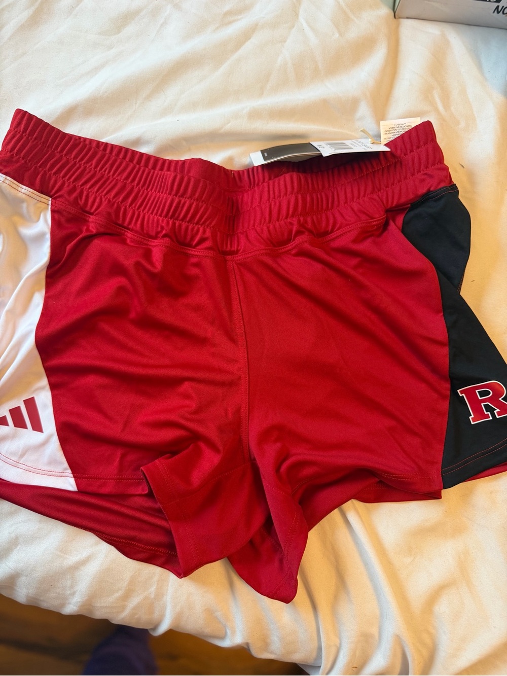 adidas Red Women's Athletic Shorts with Black & White Panels